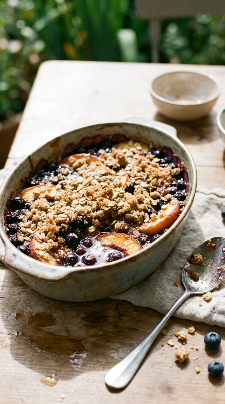 Vegan Blueberry and Peach Crumble
